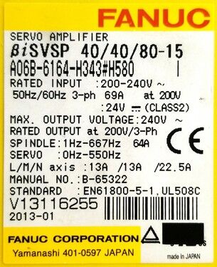 A06B-6164-H343#H580 | FANUC Servo Amplifiers